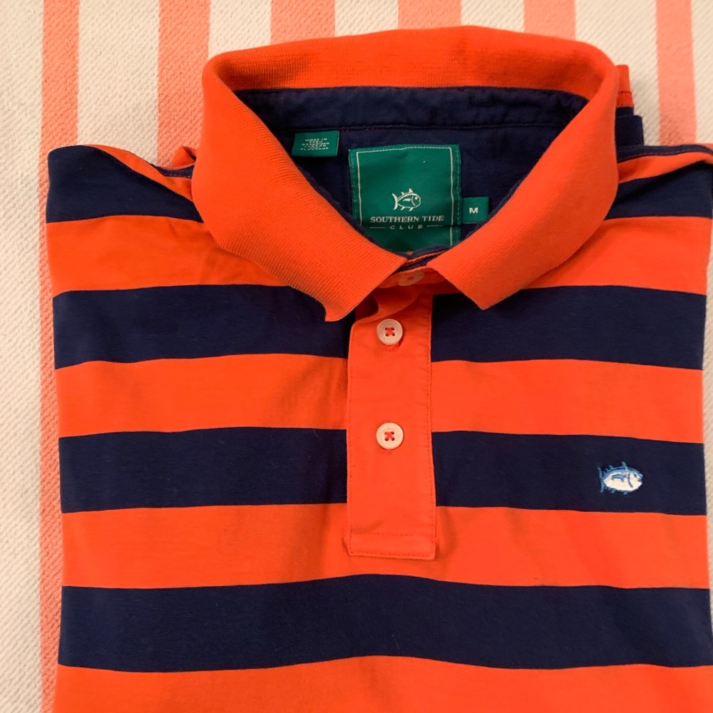 Blue and orange Southern Tide polo shirt